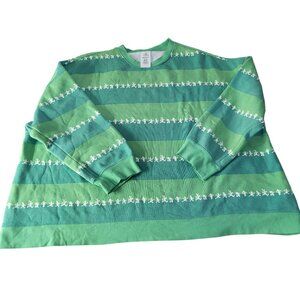DISNEYLAND RESORT Oversized Sweatshirt Green Stripe Mickey & Friends SZ 2X